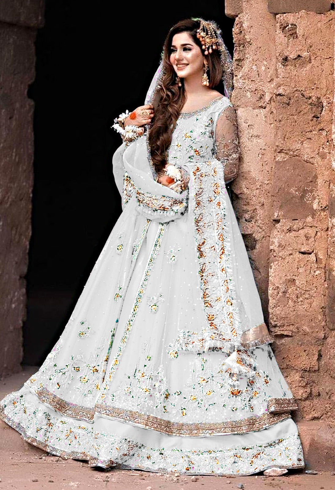 Women Luxury Formal Custom Made Embroidered Wedding Pakistani White Dr –  Chaudhry's Devotion